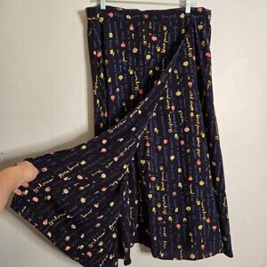 Vintage Dark Floral Handwriting Faux Wrap Skirt Size 20 Romantic Poetry Core